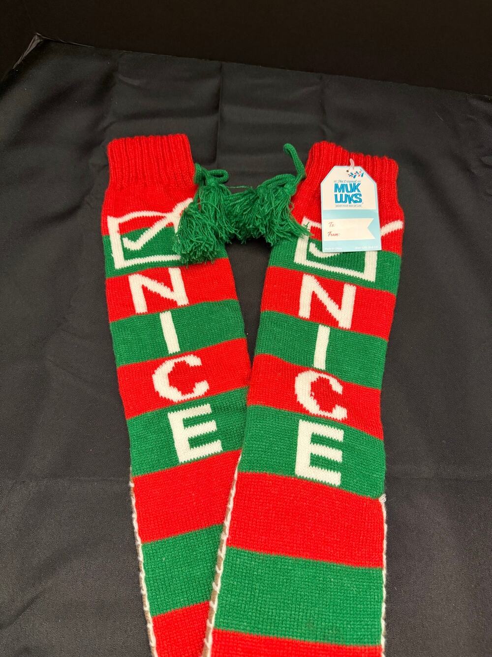 NWT MUK LUKS Holiday Original Slipper Socks festive red green striped pattern